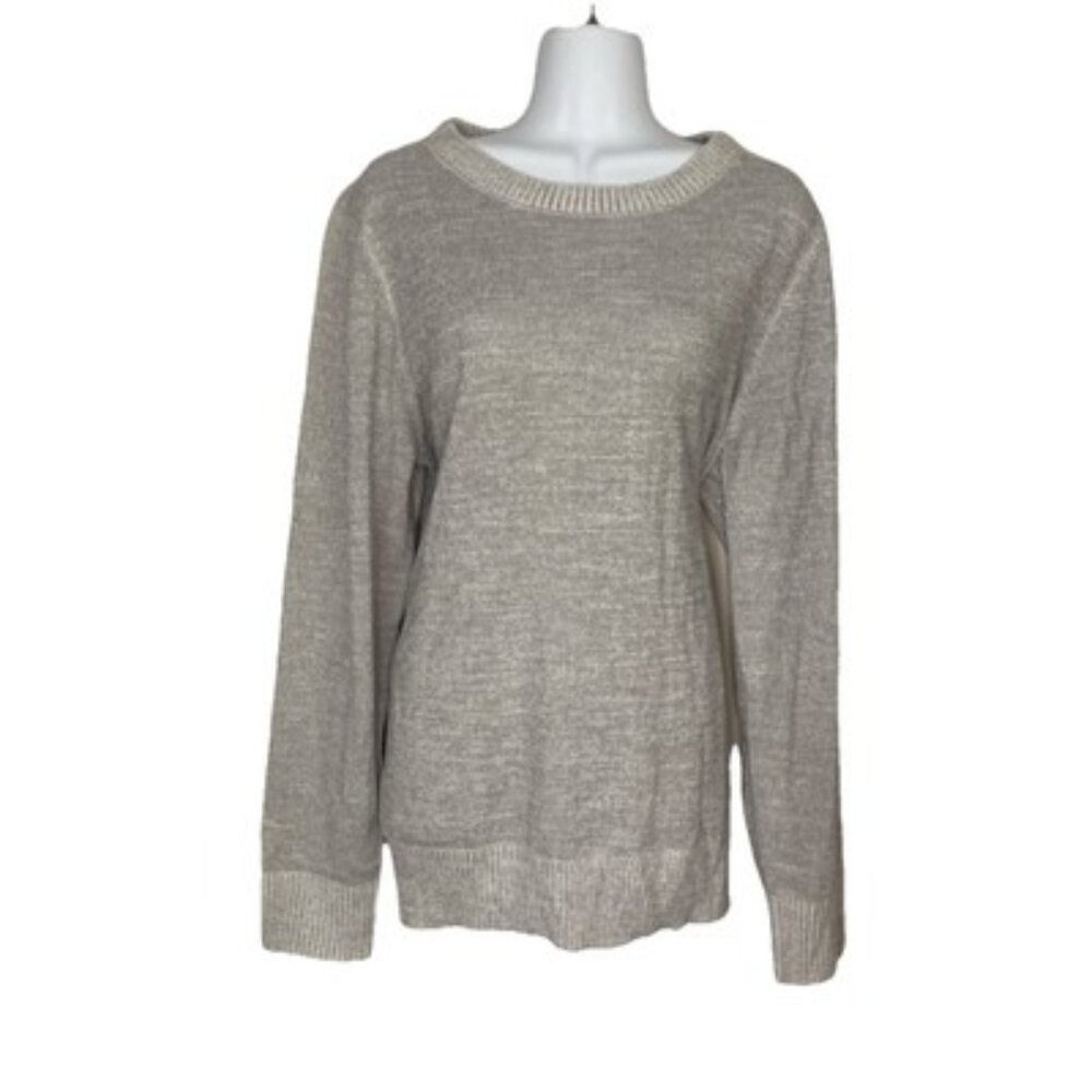 Shiny Silver Gray Pullover Sweater  L/XL Long Sleeve Crew Neck Fleece Lined